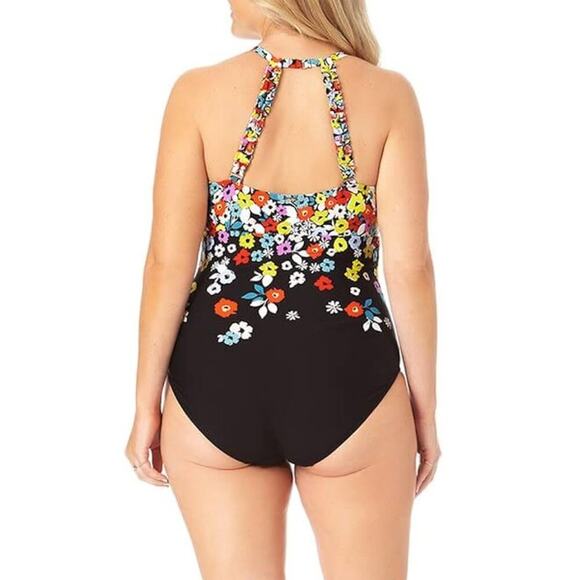 Anne Cole Plus 20W Flower Field Keyhole High‑Neck One‑Piece Swimsuit Swimwear - Picture 2 of 10